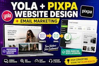 design yola website pixpa website photography portfolio setup email campaign