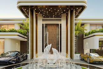 modernize 3d classic mansion, luxury villa exterior,grand entrance,cgi rendering