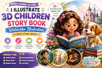 illustrate 3d children story book, watercolor illustration, kids story book