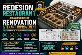 redesign restaurant layouts for renovation and tenant improvement