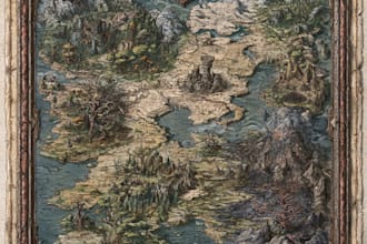 draw a detailed hand drawn fantasy map