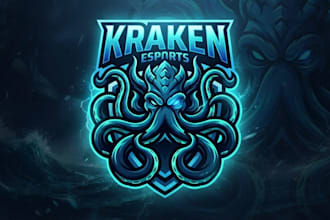 design a legendary kraken logo for gaming and bold brand