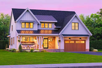 design modern farmhouse, country house, ranch house, villa, house design in 3d