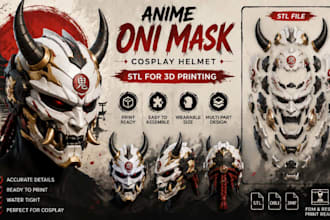 design anime oni mask cosplay helmet and stl for 3d printing