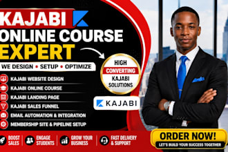 setup kajabi online course, kajabi website design, sales funnel, landing page