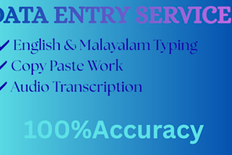 do accurate english and malayalam data entry, excel typing work