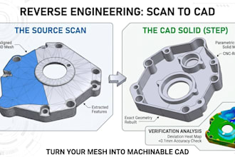 reverse engineer 3d scans into clean parametric cad step files for cnc 3d print