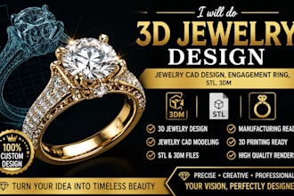 do 3d jewelry design, jewelry cad design, engagement ring, stl, 3dm