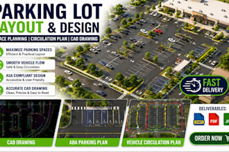 design parking lot layout, parking design, space planning, circulation plan, cad