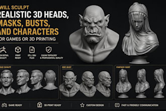 sculpt realistic 3d heads, masks, busts, and characters model for 3d printing