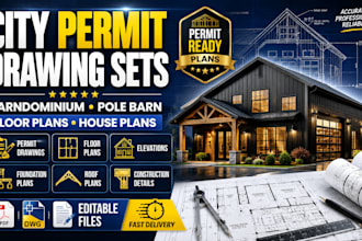 city permit drawing set for barndominium floor plan and pole barn house plan