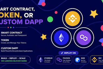 smart contract, token, or custom dapp on ethereum polygon base bsc