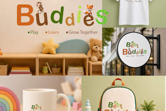 create premium kids brand logo mockup presentation