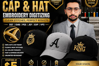 digitize cap and hat logo into embroidery files