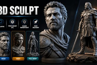 sculpt realistic 3d head, bust or full body characters in stl for 3d printing