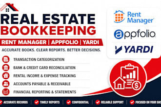 manage your real estate finance and books with rent manager, appfolio, and yardi