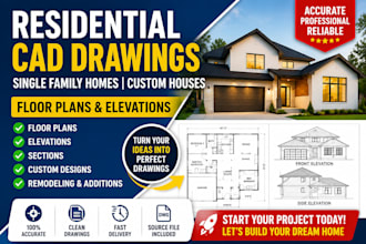design residential cad plans for single family homes, custom houses, floor plans