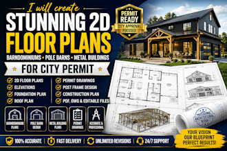 create stunning 2d floor plans, barndominiums, pole barn design for city permit
