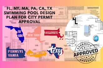 fl, ny, ma, pa, ca, tx swimming pool design plan for city permit approval