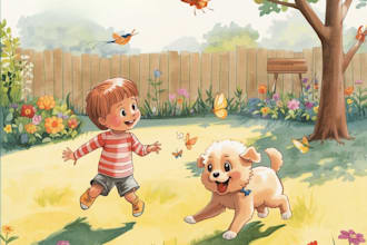 hand draw children story book illustration and cover for KDP