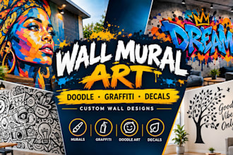 design custom doodle art, wall mural, graffiti illustration and decal design