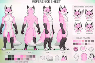 draw custom furry ref sheet, fursona character, anthro oc furry commission, nsfw