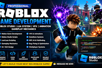 do roblox game, roblox studio scripts, lua system, vfx, animation, gameplay mech