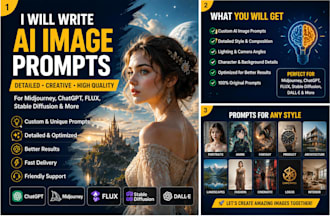 write professional ai image prompts for chatgpt, midjourney, flux and stable dif