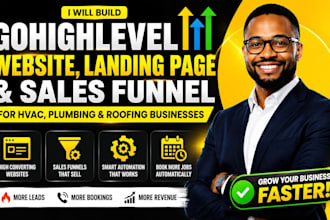 do gohighlevel landing page, website for hvac, plumbing and roofing sales funnel