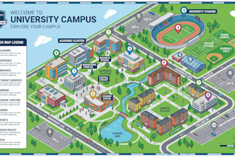 design a campus map, school map, university map and way finding map illustration