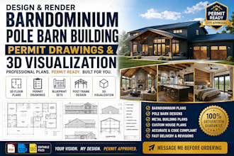 design and render barndominium pole barn building permit and 3d visualization