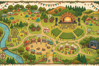 design custom event, festival and visitor wayfinding map in illustration