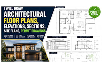 draw architectural floor plans, elevations, sections, site plans, permit drawing