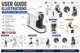 create user illustrations for instruction manual and step by step product guides