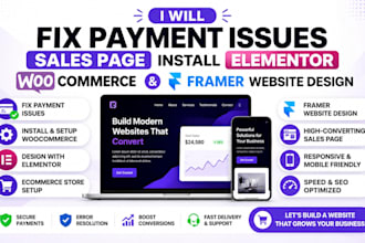 fix payment issues sales page install elemetor woocomerce framer website design
