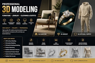 create 3d furniture modeling, 3d jewelry and 3d outfit modeling for rendering