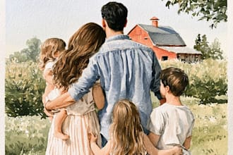 paint a watercolor family portrait illustration