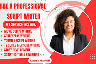 write movie script, screen play, youtube script, screen writing tv series