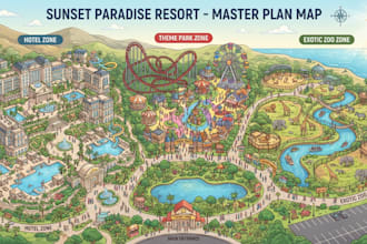 design custom theme park zoo tourist resort and illustrated venue maps