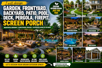 design garden frontyard backyard patio pool deck pergola firepit screen porch