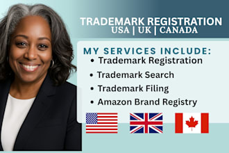 do trademark search and registration for USA UK canada and amazon brands
