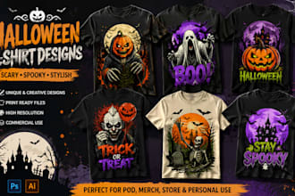 custom halloween tshirt design for pod and merch, vintage, apparel design