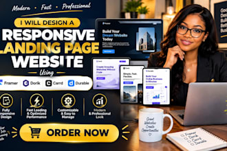 design a responsive landing page website using framer dorik carrd durable