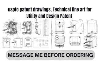 draw uspto patent drawings, technical line art for utility and design patent