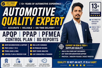 prepare apqp, ppap, pfmea, controls plan, 8d reports and iatf 16949 documents