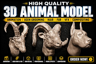 do any 3d animal model xgen grooming hair fur dog dragon animation composting