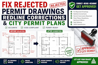 fix rejected permit drawings, redline corrections, and city permit plans