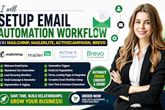 setup email automation workflow on mailchimp, mailerlite, activecampaign, brevo