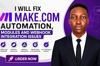 create make com modules, scenarios, API, webhook and make com ai agent