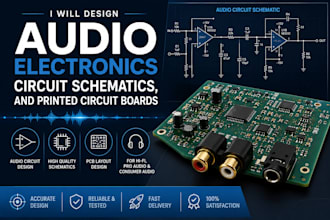 design audio electronics circuit schematics, and printed circuit boards